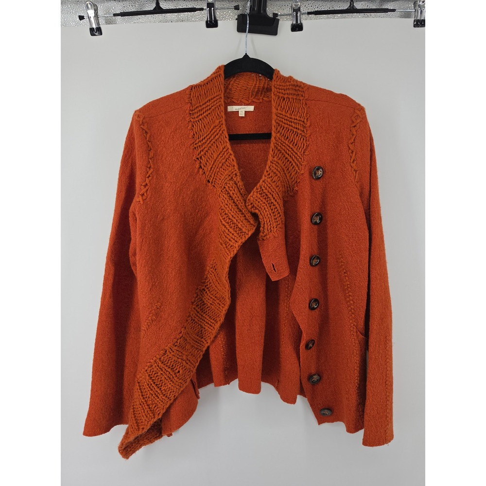 Mystree Womens Burnt Orange Wool Blend Asymmetric Button Cardigan Sweater Medium